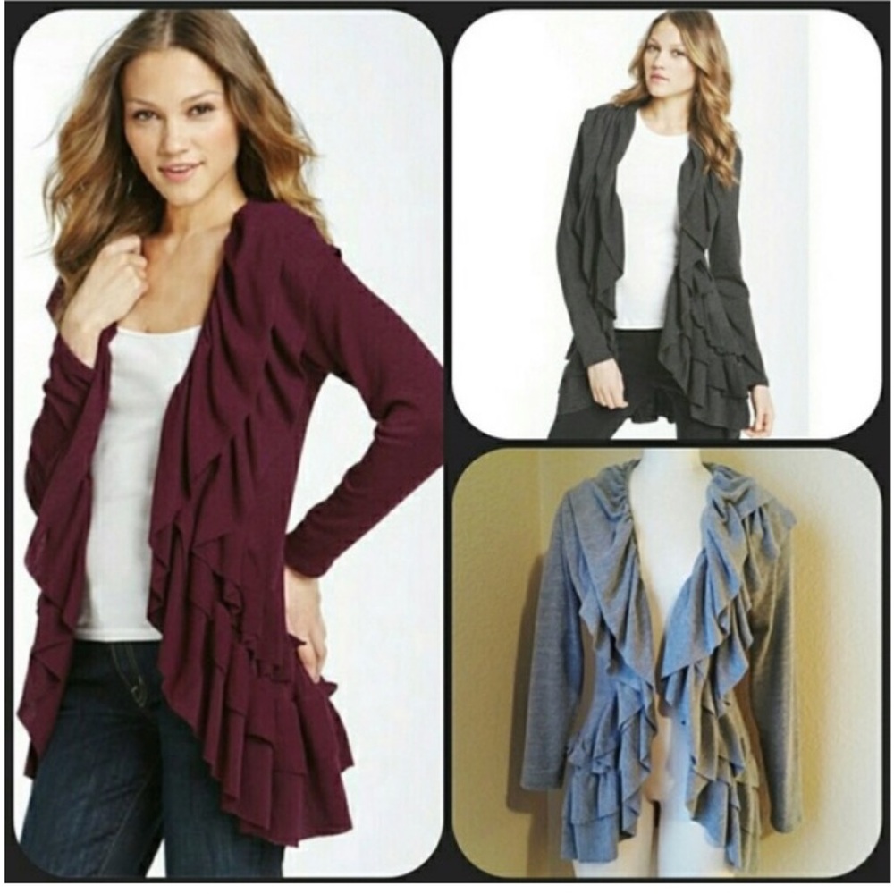 Sweet Pea Ruffled Cardigan Sweater - Burgundy